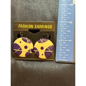 Vintage 80s Old Stock Purple Yellow Abstract Stud Earrings Retro